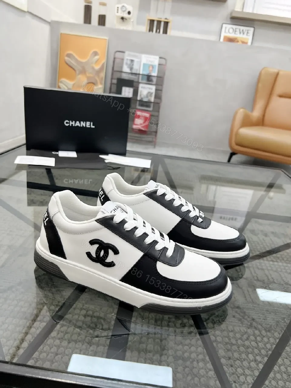 View 8 of Monochrome Leather High-Top Sneaker with Contrast Detailing