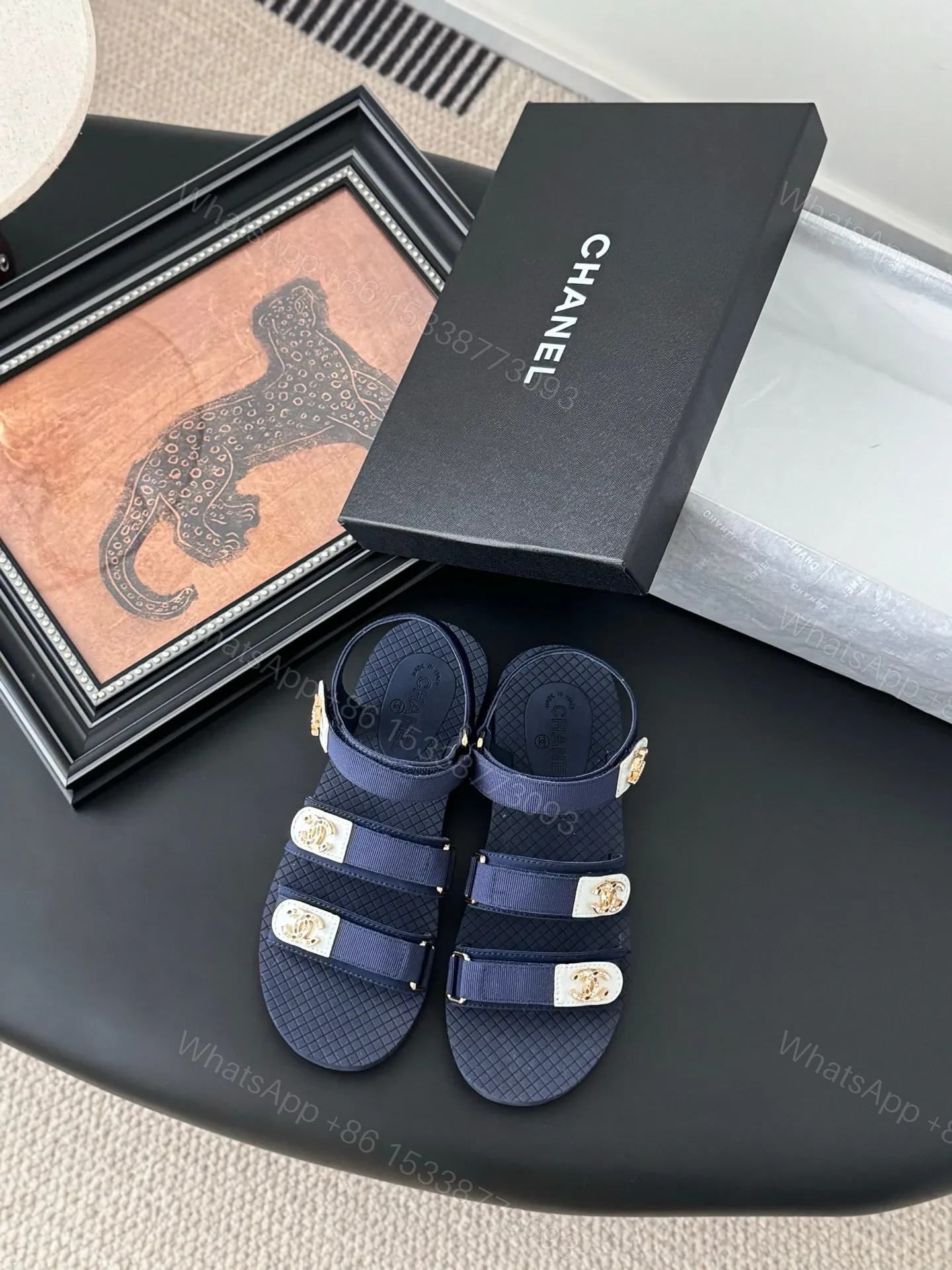 Chanel Women Navy Fabric And Rubber Sandals — view 1