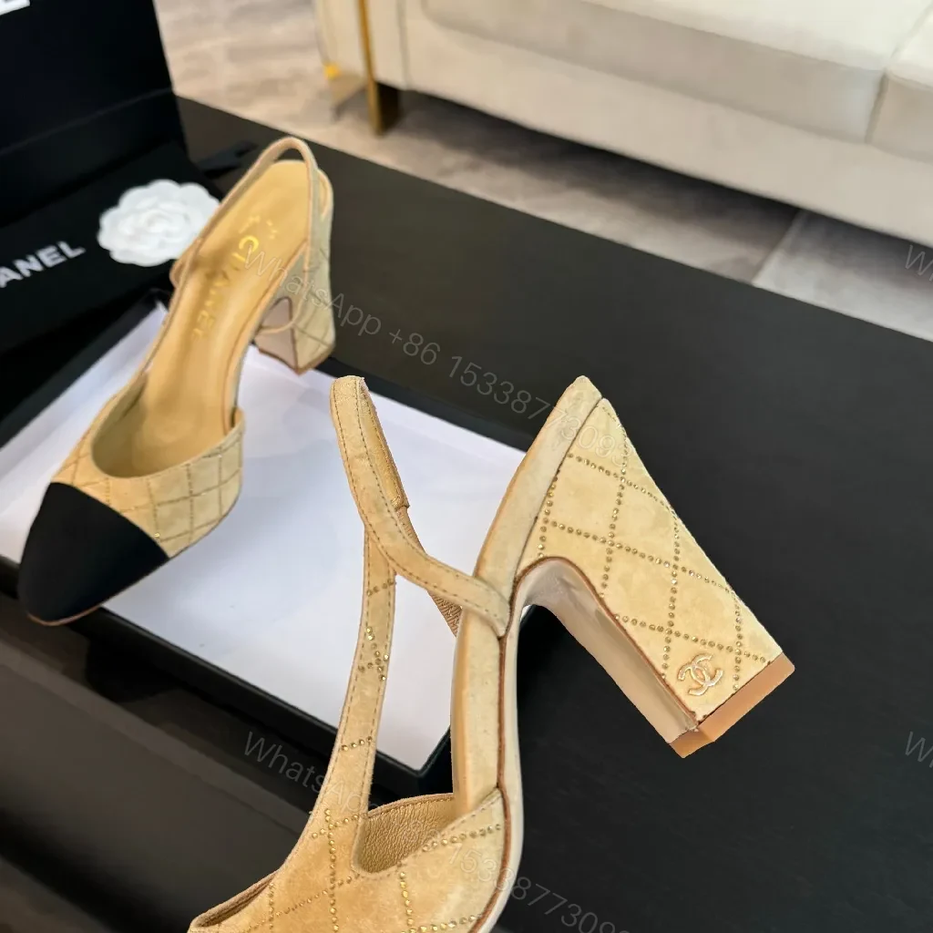 View 5 of Beige Knit Slingback Heels: Two-Tone Cap-Toe Pump