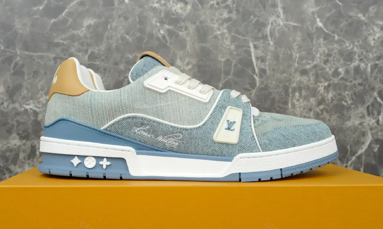 View 4 of Blue-Gray Denim Low-Top Cushioned Sneaker
