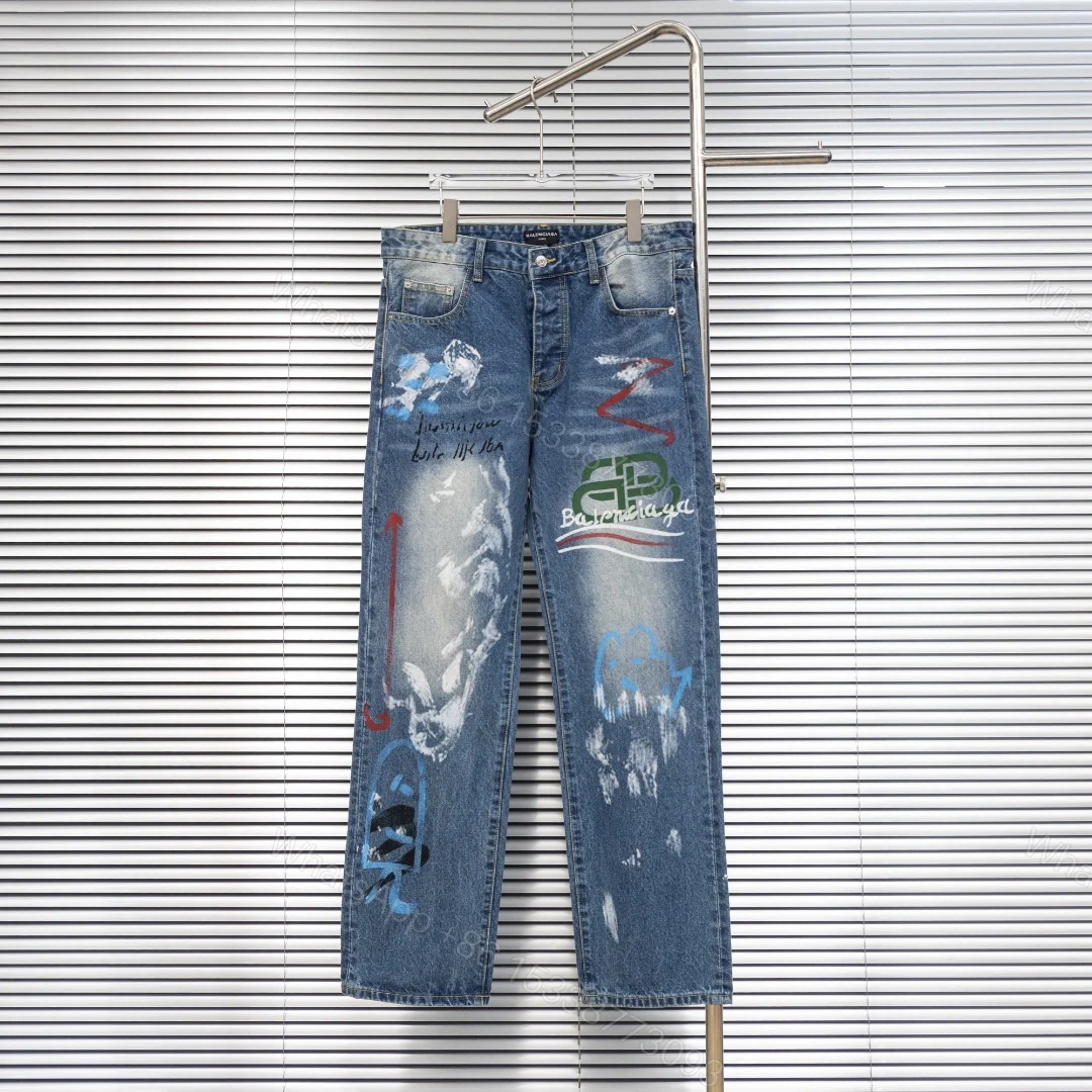 Balenciaga A貨男士塗鴉混印牛仔褲 手繪風潮流視覺設計 — view 1