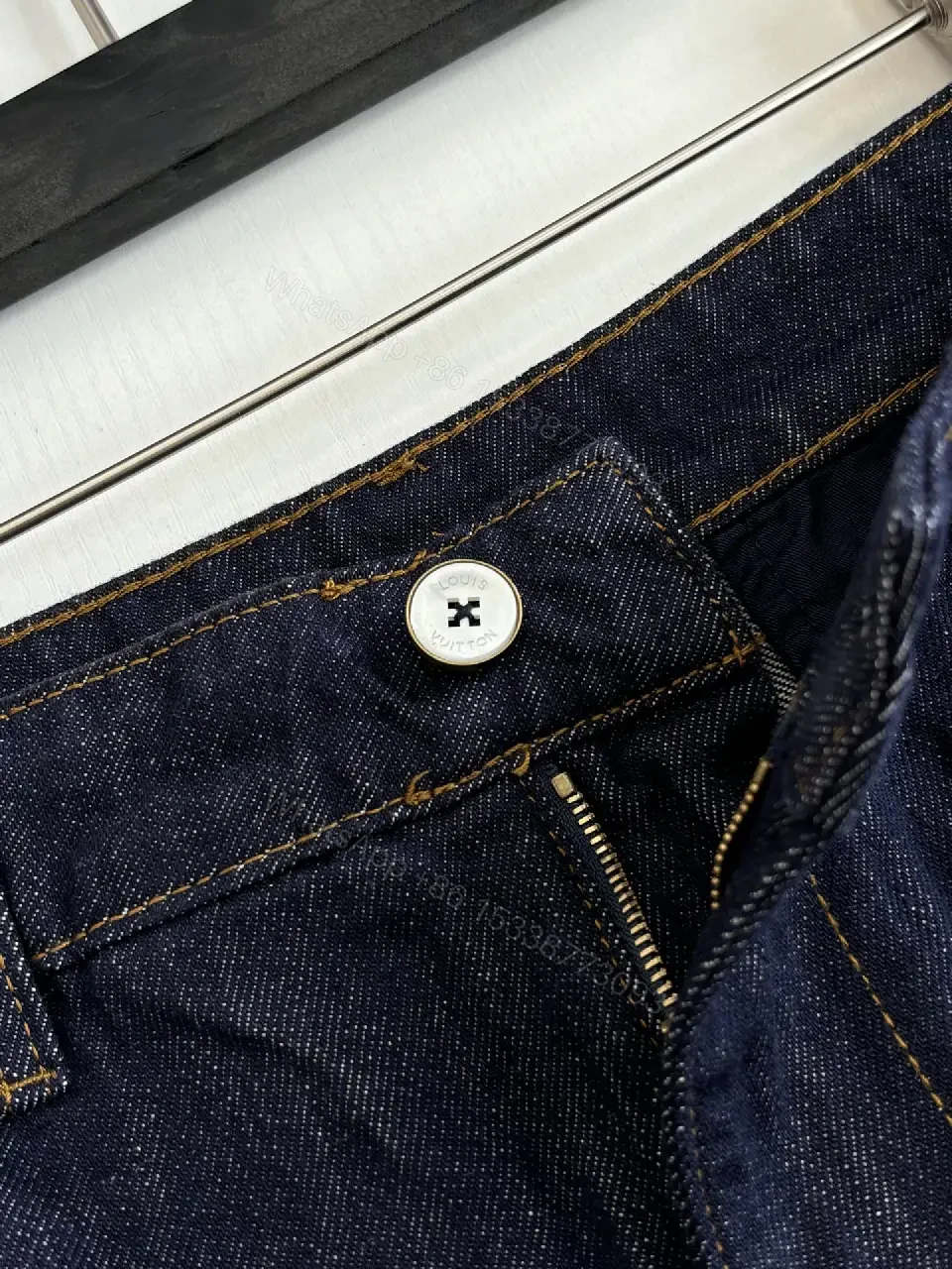 View 4 of Blue Denim Shorts Classic Style Louis Vuitton Logo Casual Wear Short