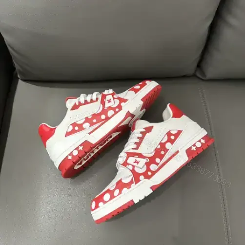 View 4 of LOUIS VUITTON X YAYOI KUSAMA TRAINER CALF LEATHER SNEAKER IN RED AND WHITE – LSVT373
