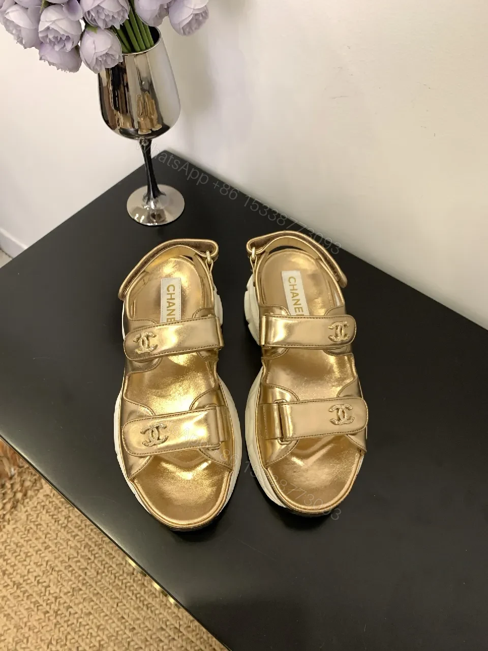 View 8 of Gold Metallic Slip-On Sneakers with Chunky Sole, Luxe Comfort