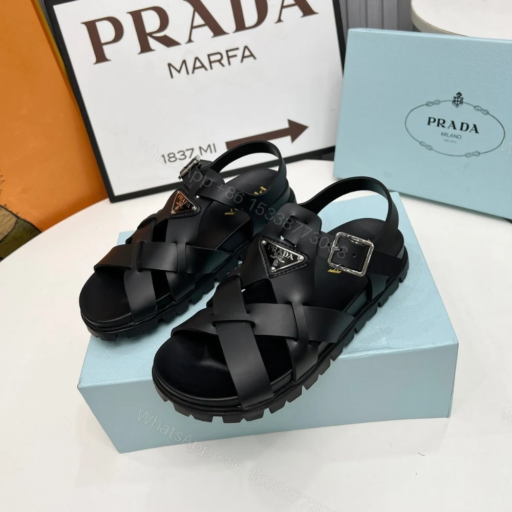 View 5 of PRADA CRISSCROSS RUBBER SANDALS BLACK 2X3118 3LKK F0002 F G000
