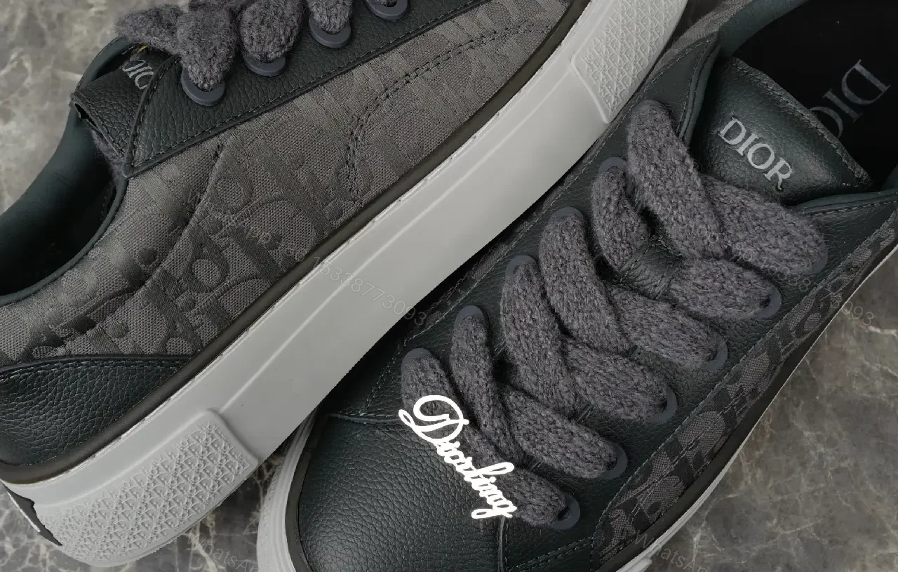 View 4 of Monogram Texture Leather Low-Top Sneakers for All-Day Comfort