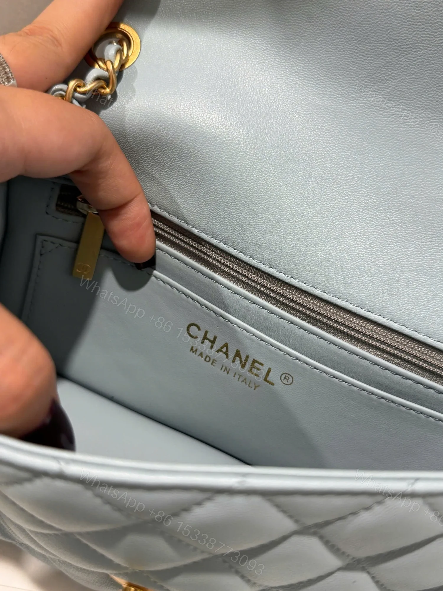 View 3 of Chanel Classic Bell Bag Handbag Sheepskin Blue Like Auth Lock Gold 20cm