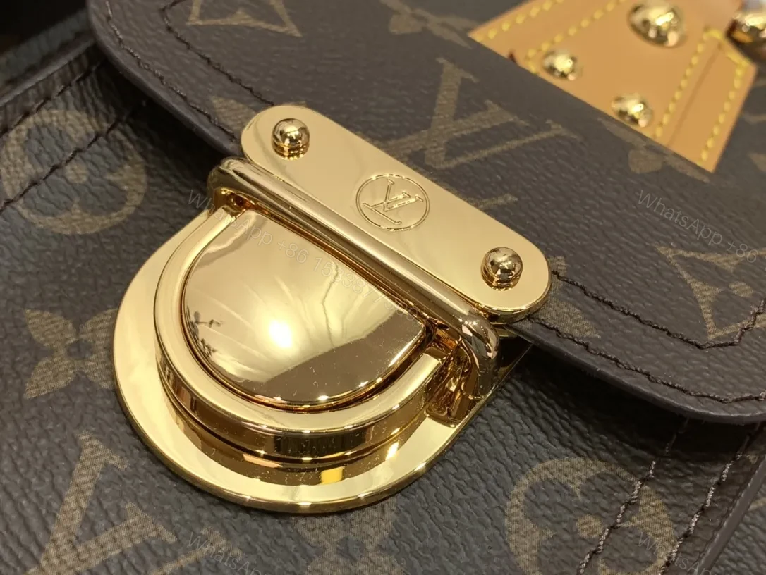 View 4 of Structured Luxury Monogram Handbag with Gold Hardware and Leather Trim