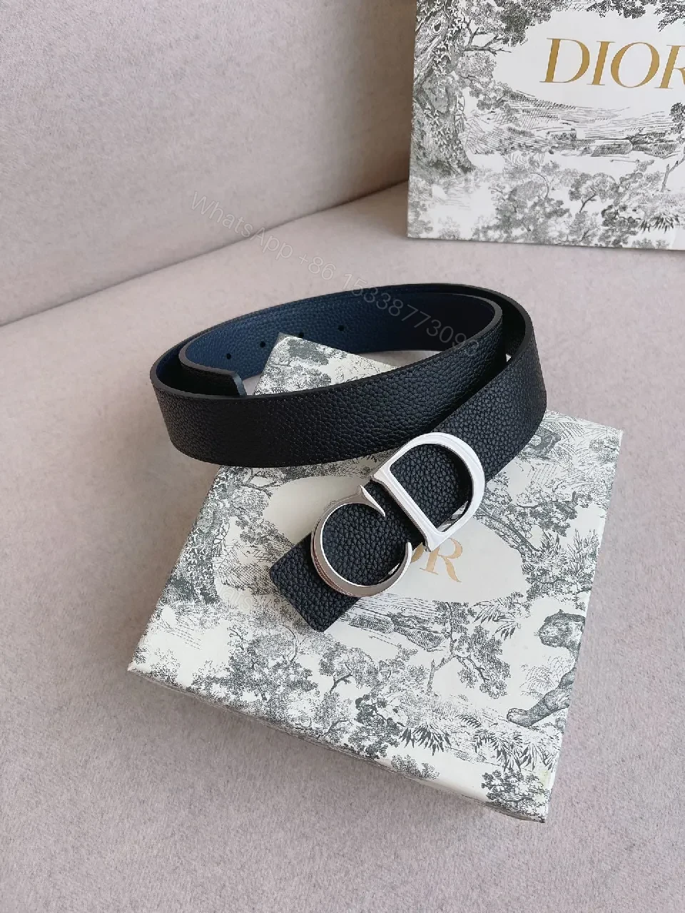 View 4 of Chic Black Leather Belt with Signature Buckle - Minimalist Luxury Belt