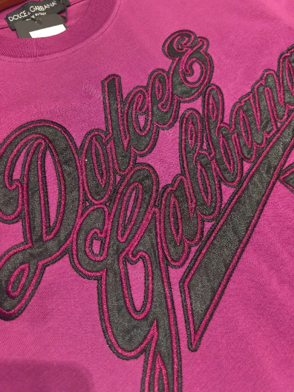 View 4 of Vivid Pink Cotton T-Shirt: Luxury Script Embroidery Shirt