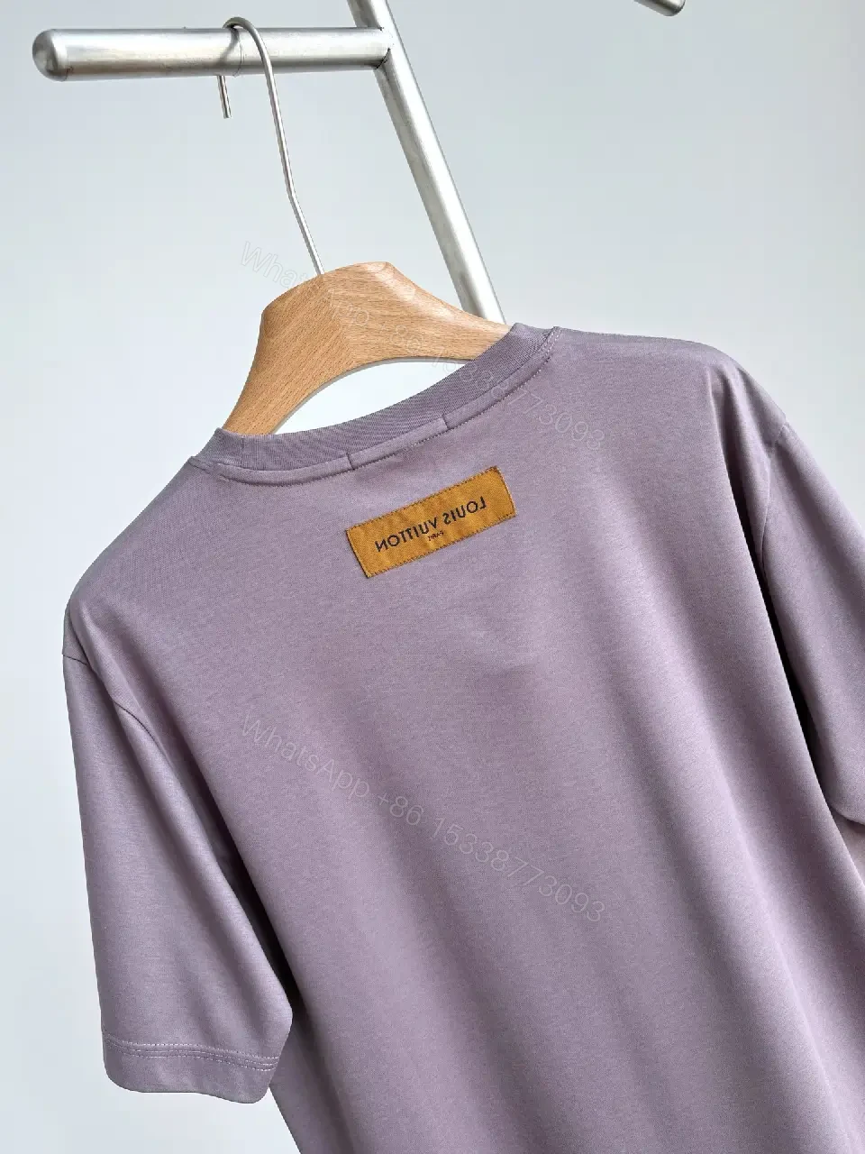 View 4 of Dusty Mauve Oversized T-Shirt, Soft Cotton Knit, Crew Neck, No Pattern, LVM Graphic Front