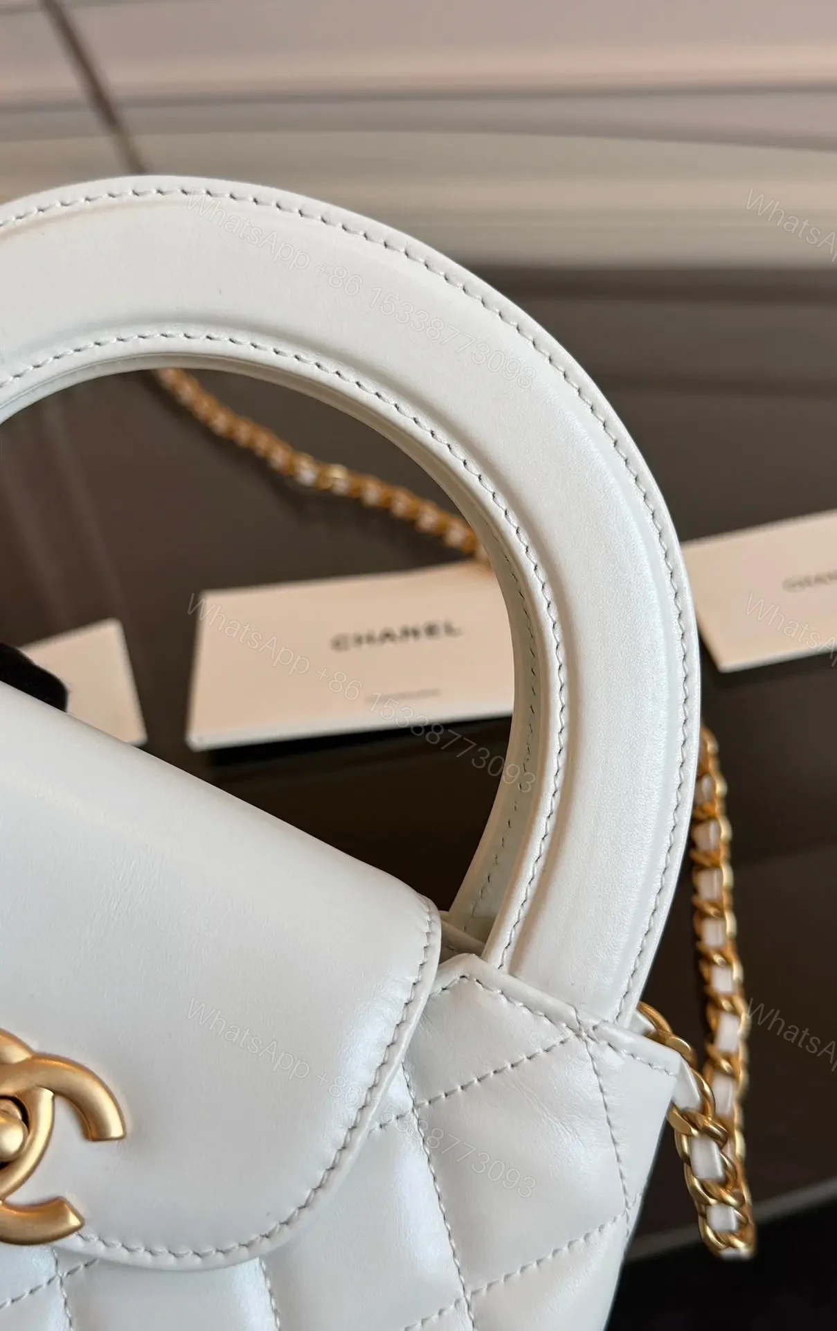 View 9 of CHANEL KELLY BAG 19 IN WHITE CALFSKIN GOLD HARDWARE
