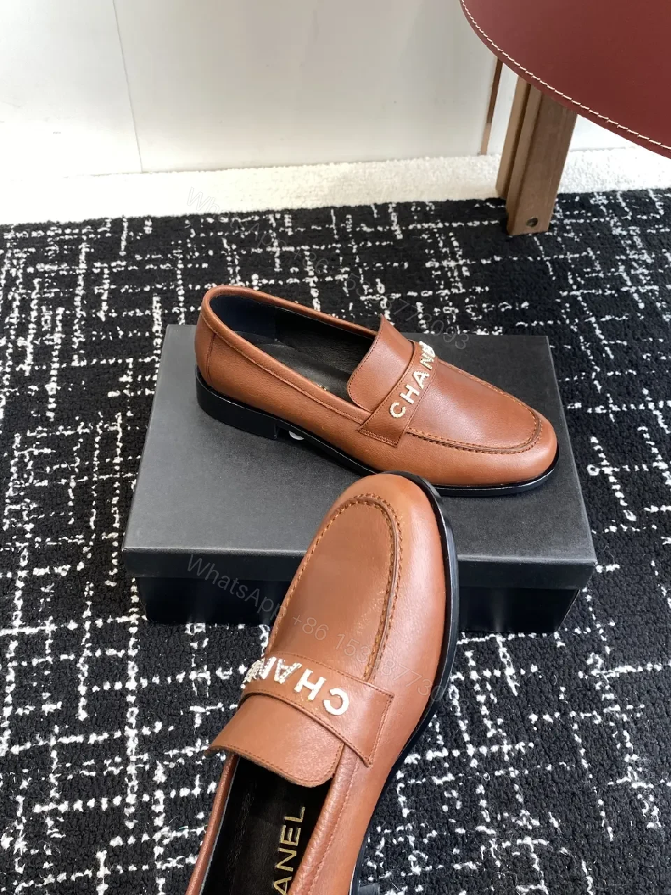 View 3 of Cognac Leather Loafers - Signature Band, Luxe Style, Slip-On
