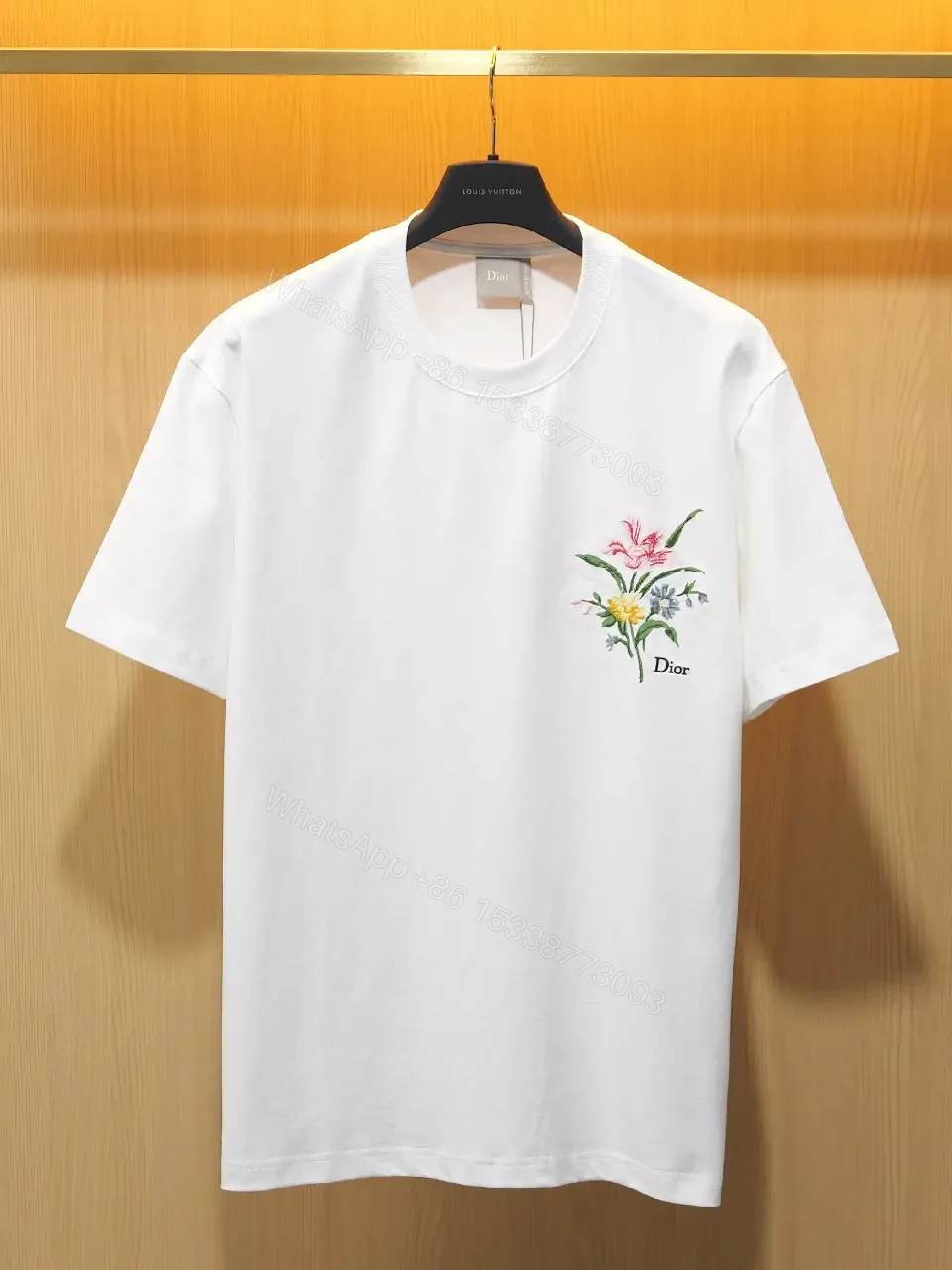 View 7 of White Cotton Tee Floral Embroidered Round-Neck Shirt