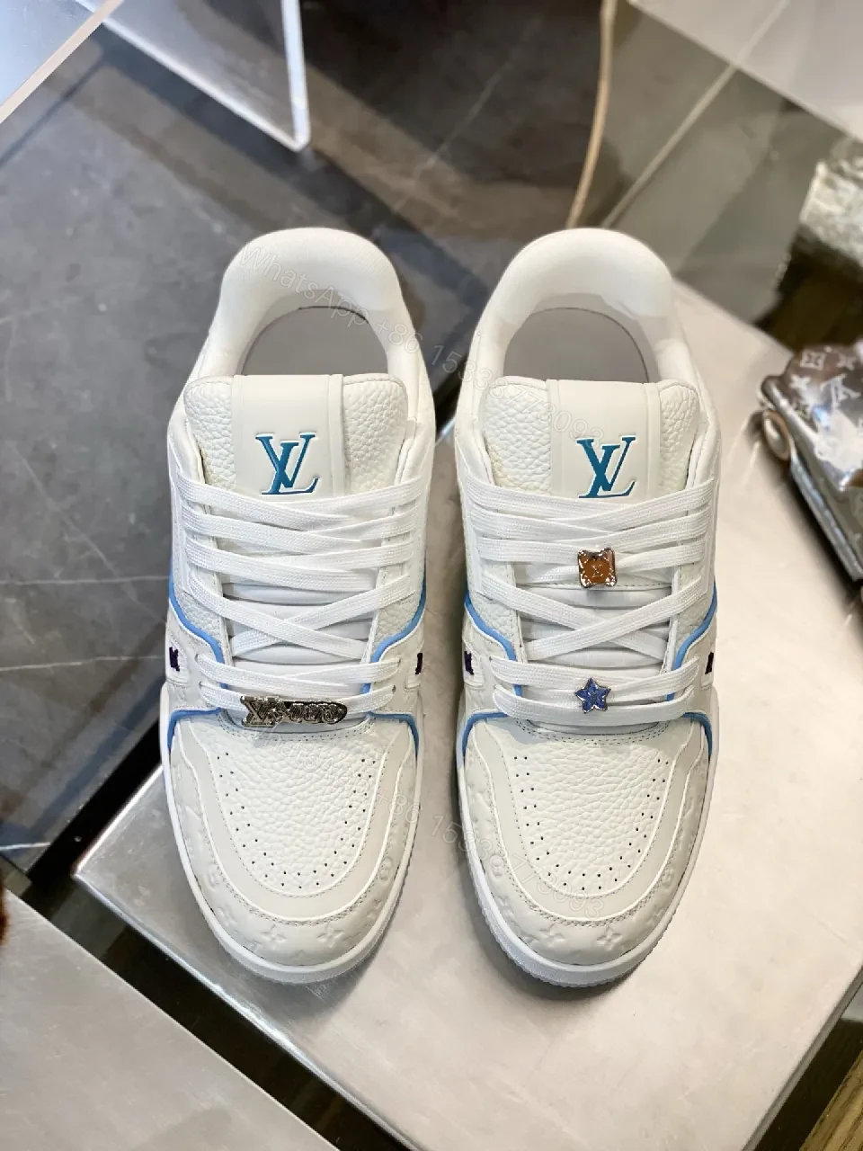 View 6 of White Lux Chic Sneakers: Perforated Upper, Designer-Accent