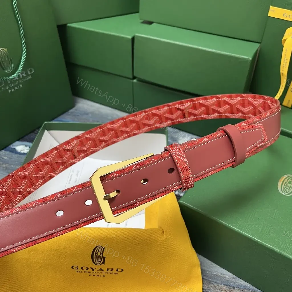 View 7 of Chic Red Leather Belt in Gold with Signature Pattern (60)