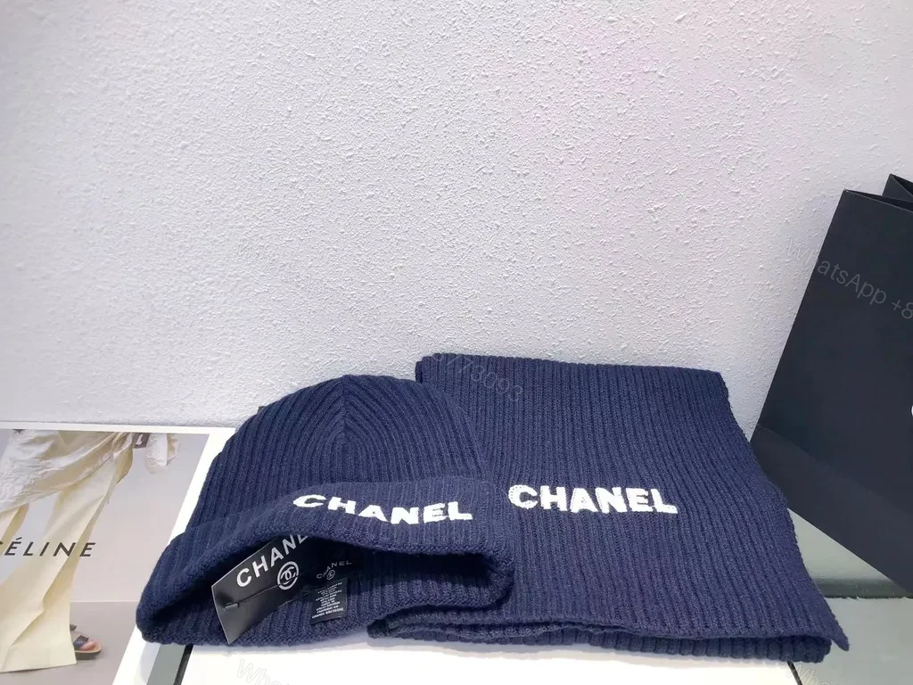 View 2 of White Knit Beanie & Scarf Set â€“ Chanel-Inspired Luxury Style