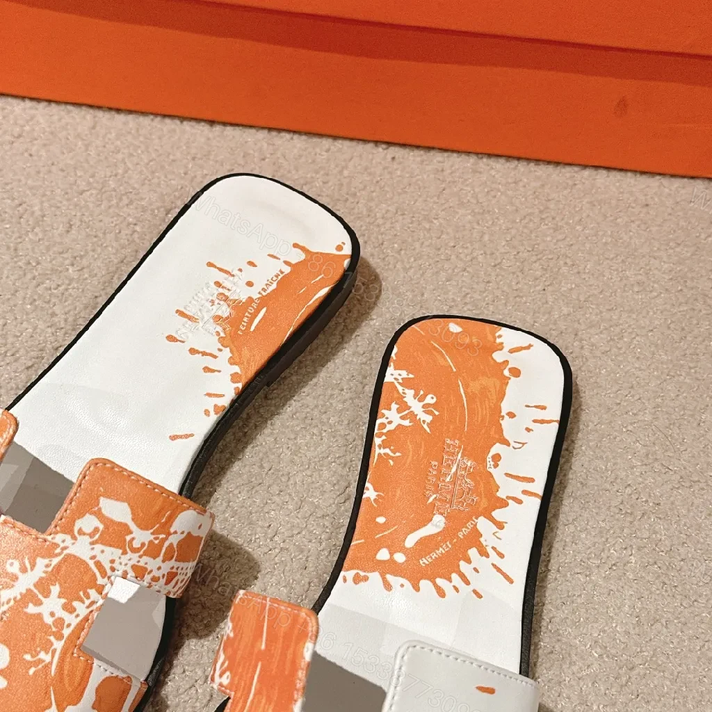 View 2 of Bold Orange-Accent White Leather Slides, Comfort-Chic Street Style