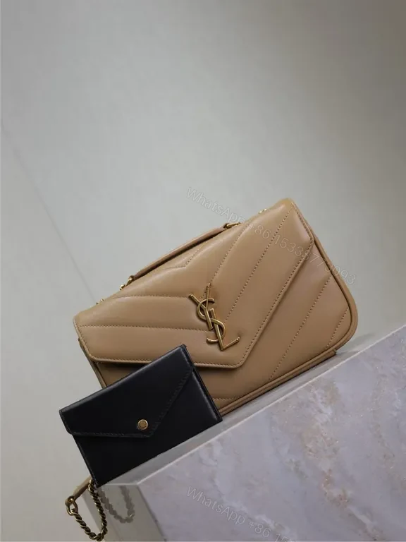 View 5 of Taupe Leather Chic Bag: Quilted Chevron with YSL Accent