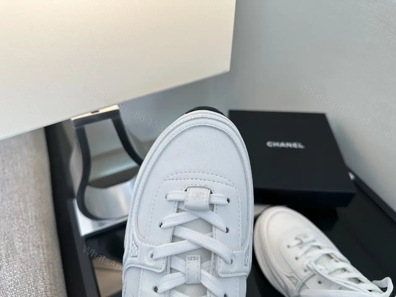 View 3 of Premium White Leather Low-Top Sneakers with Subtle Detailing