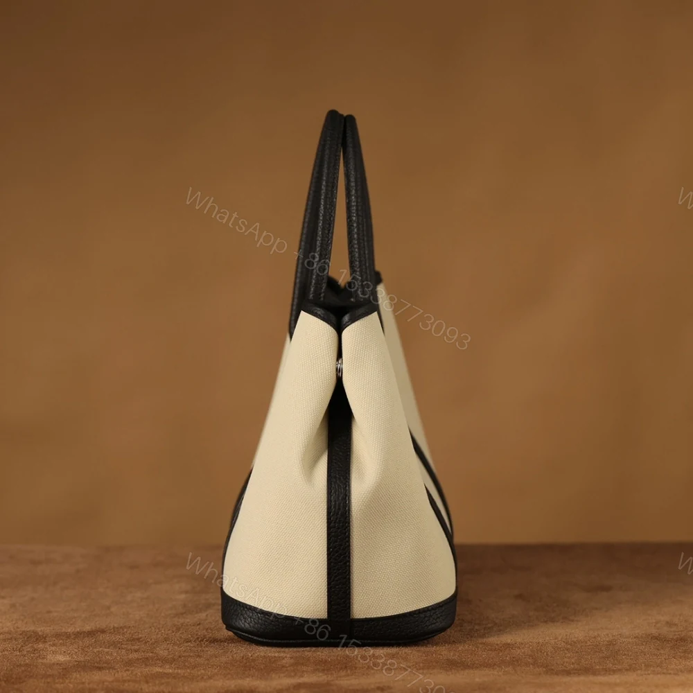 View 4 of 高仿HermesGardenParty系列購物袋帆布皮革雙拼色