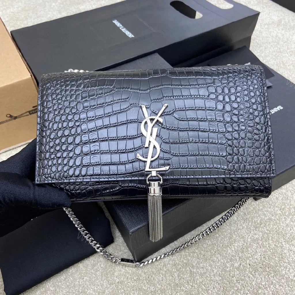 Crocodile-Textured Leather Crossbody with Logo Clasp — view 1