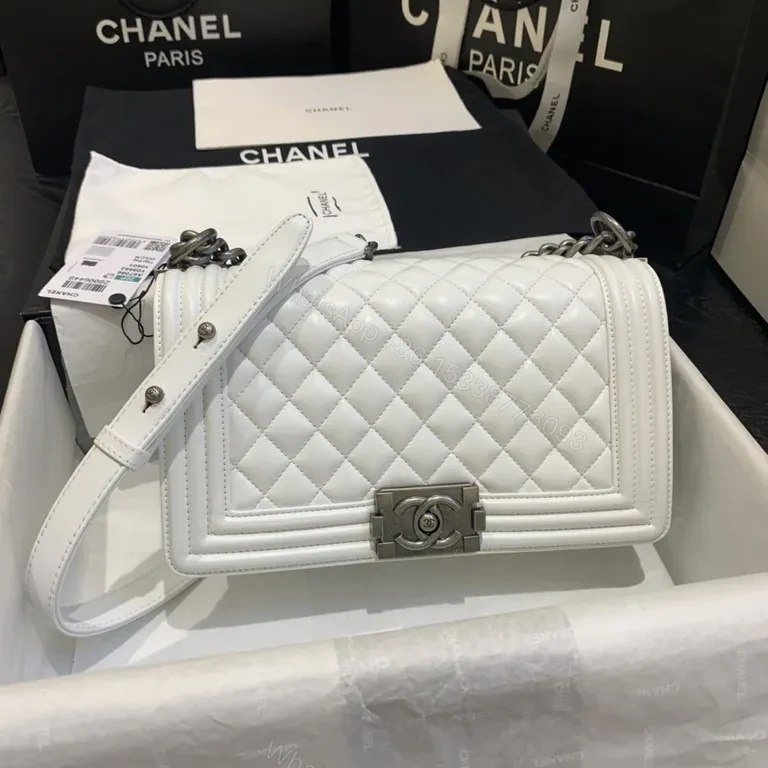 View 7 of White Quilted Leather Shoulder Bag - Modern Luxe, Chain-Accent, Turn-Lock