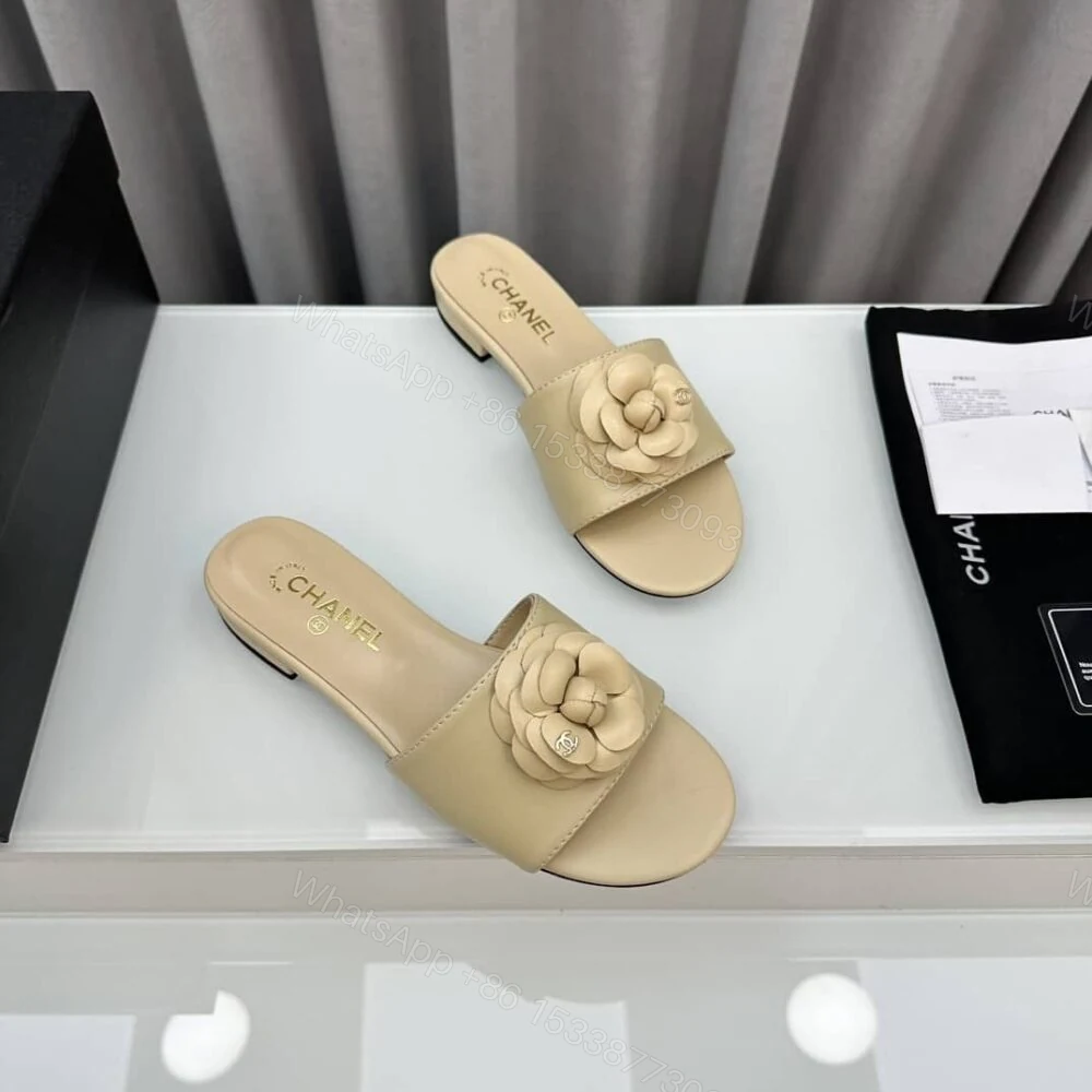 View 5 of Chanel Camellia Slides Beige