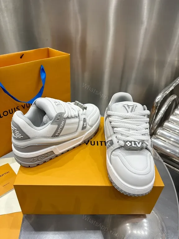 View 3 of White LV-Inspired Luxury High-Top Sneaker with Texture and Comfort