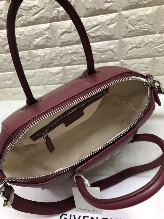View 4 of Burgundy Pebbled Leather Handbag: Structured Luxury Tote