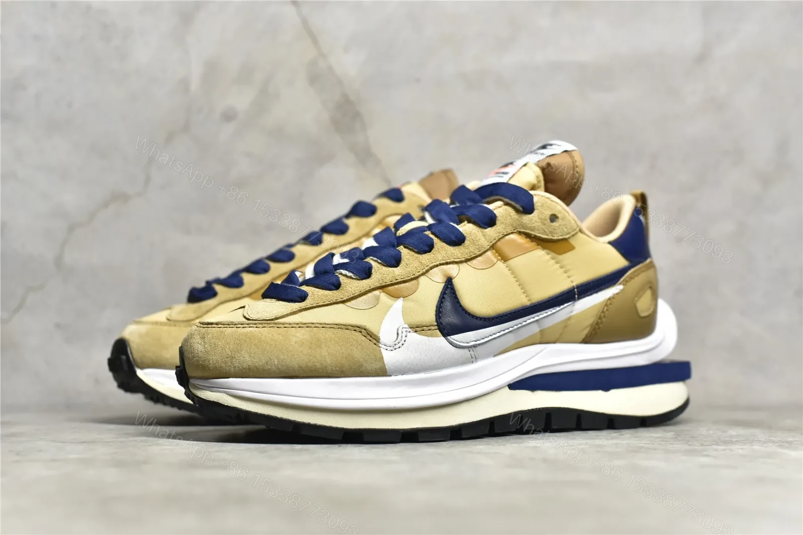 View 2 of Sacai × Nike VaporWaffle “Sesame and Blue Void” Replicas