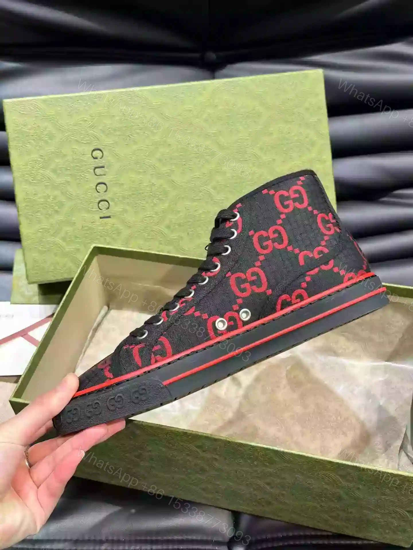 View 5 of GUCCI TENNIS 1977 HIGH-TOP SHOES SNEAKERS IN BLACK/RED – GC285
