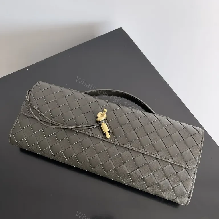 View 5 of Compact Woven Leather Wallet with Gold Clasp - Everyday Luxury