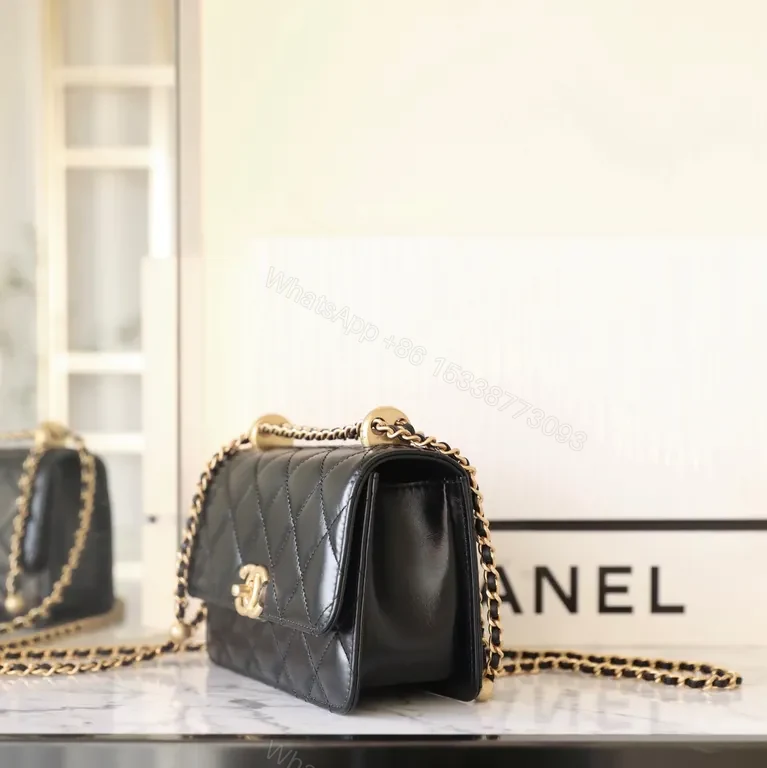 View 8 of Chanel-Inspired Black Quilted Flap Bag with Gold Chain