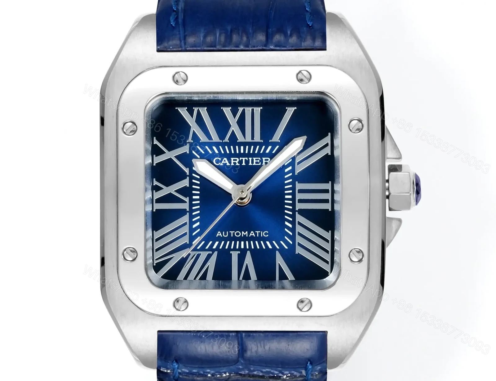 View 2 of Premium Cartier Santos 100th Anniversary replica Blue Leather Strap Edition RG-CARTIER-SANTOS-100-BLUE-LEATHER