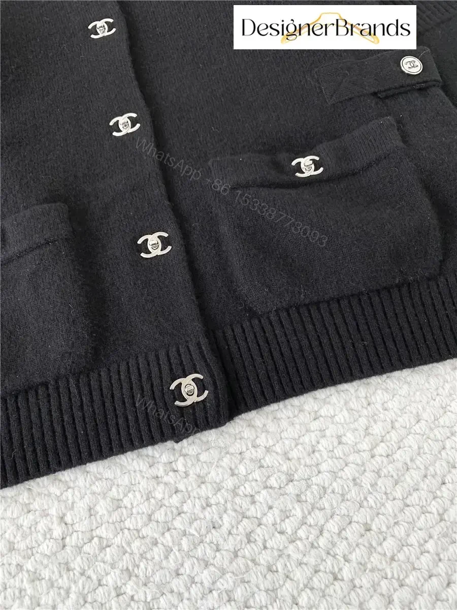 View 6 of Lux Black Knit Cardigan with Iconic Hardware Details