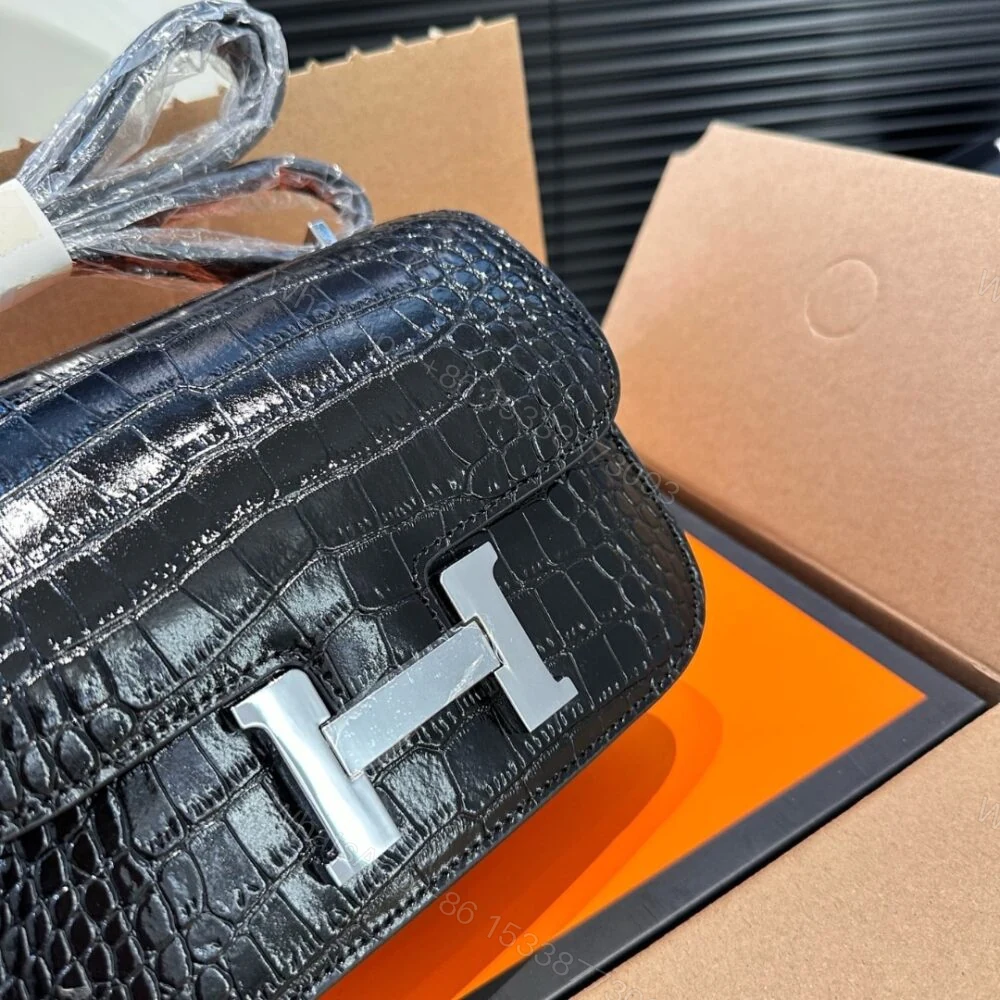 View 4 of Hermes Mini Constance 19 Shiny Alligator Palladium Hardware Black 19Cm