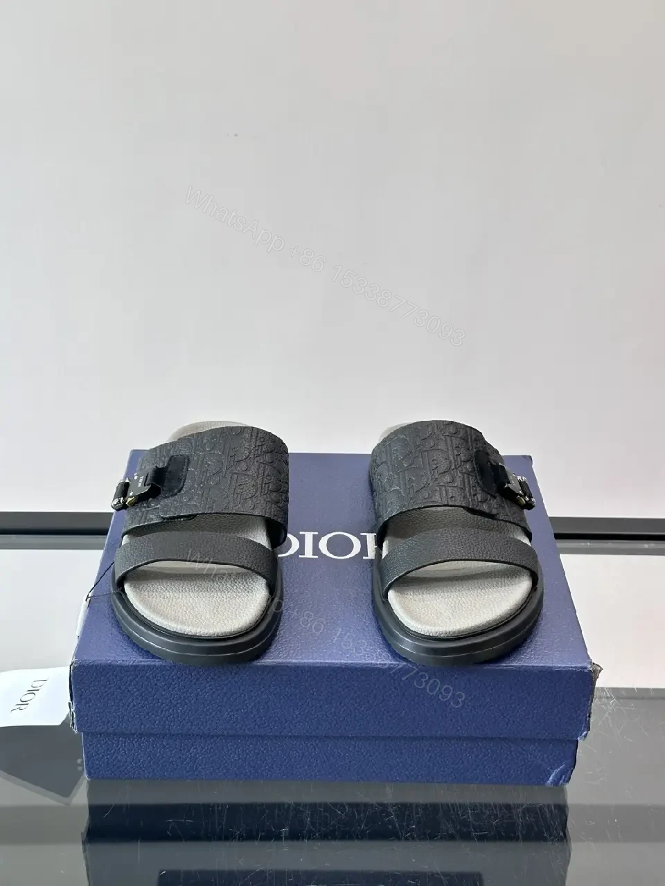 View 7 of Black Leather Dior Sandals with Buckle Feature Sliders