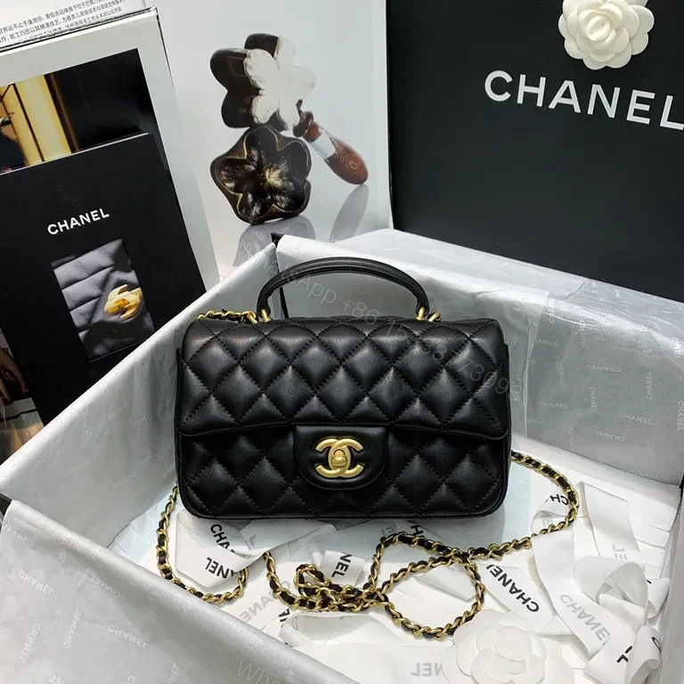 View 4 of Classic Quilted Black Bag with Gold Hardware - Luxury Leather Tote