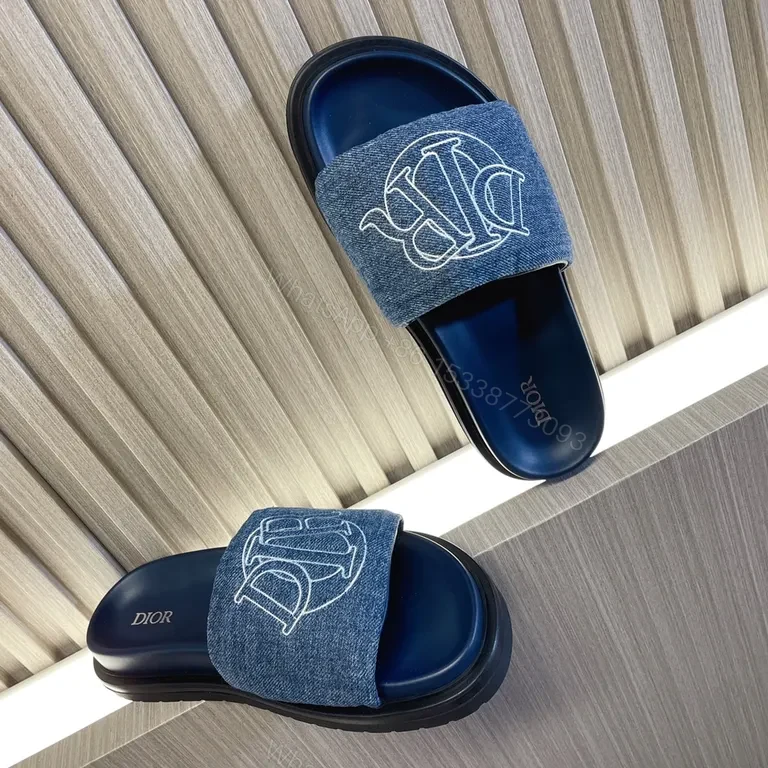 View 7 of Dior Denim Embellished Slide - Embroidered Luxury Sandal