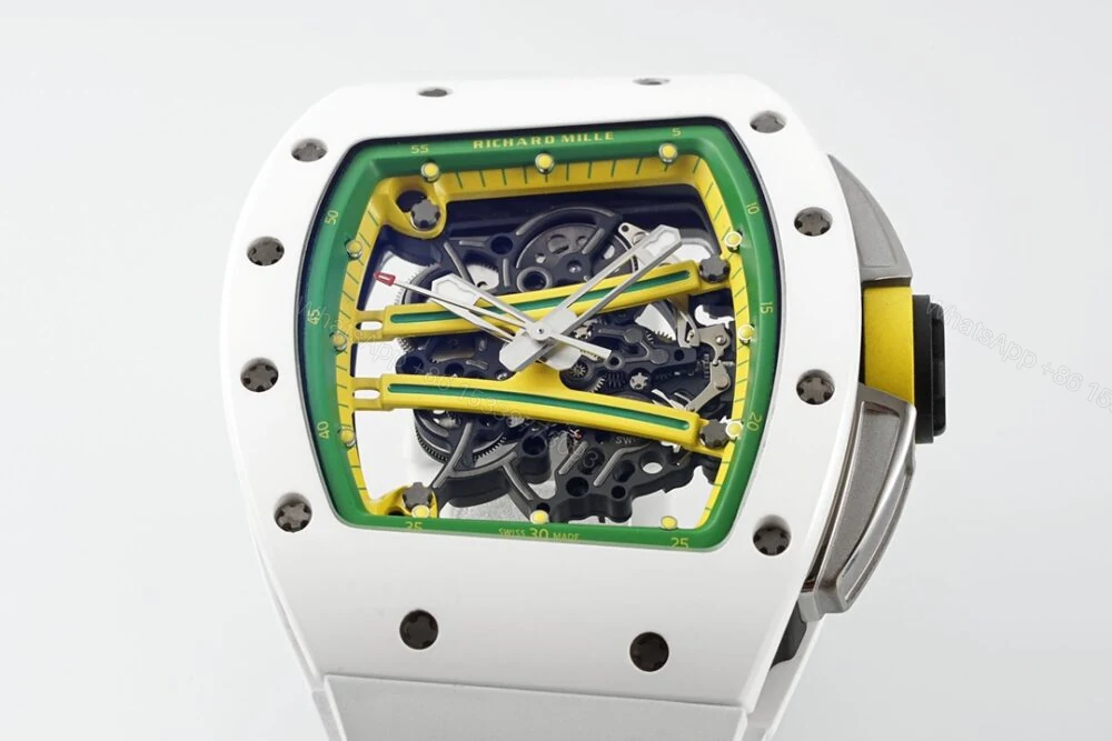 View 3 of RM61-01 APSF White Ceramic/RU Skeleton Dial on White Rubber Strap RMUL2 Super Clone