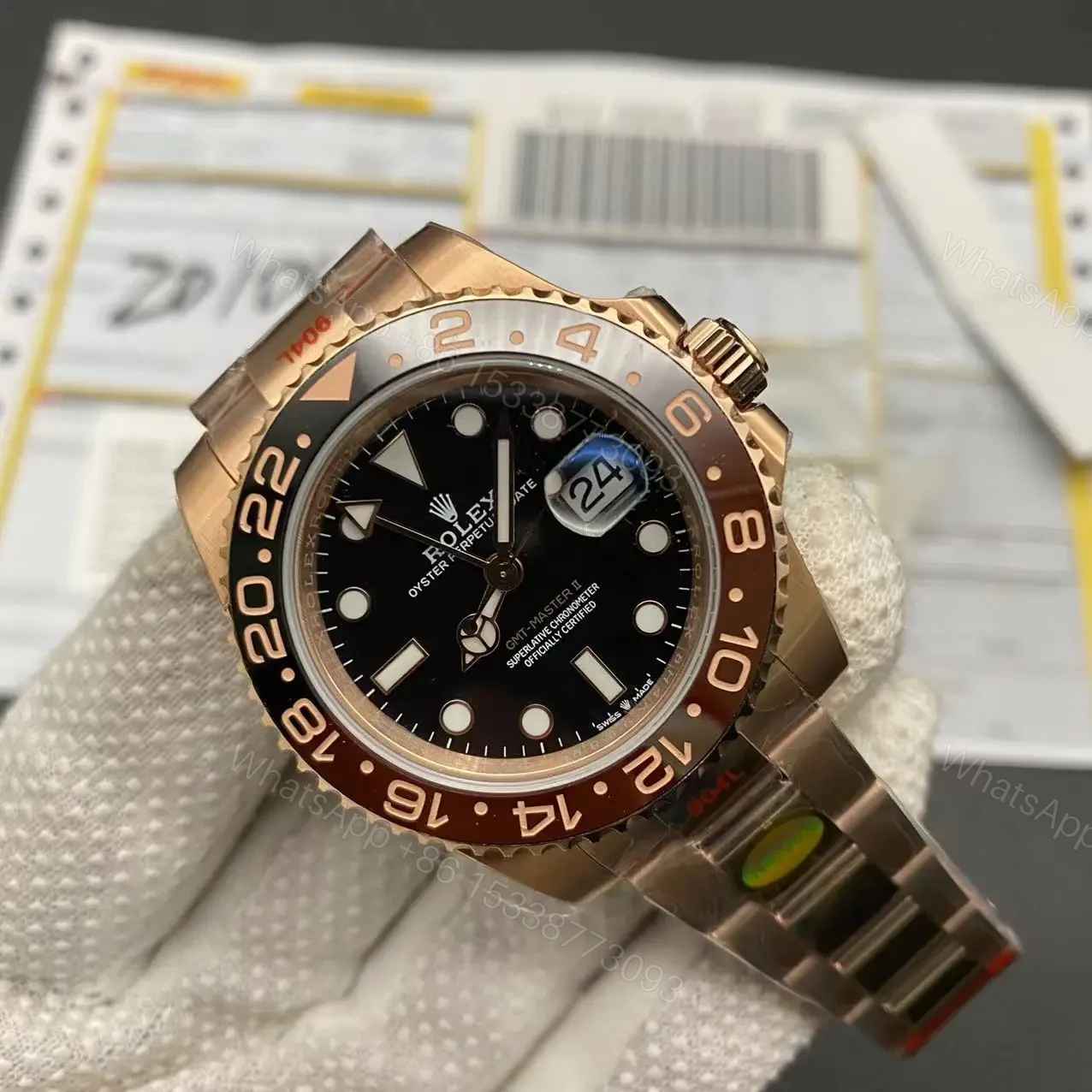 View 6 of Super Clone Rolex GMT Master 2 Rose Gold – Black Dial
