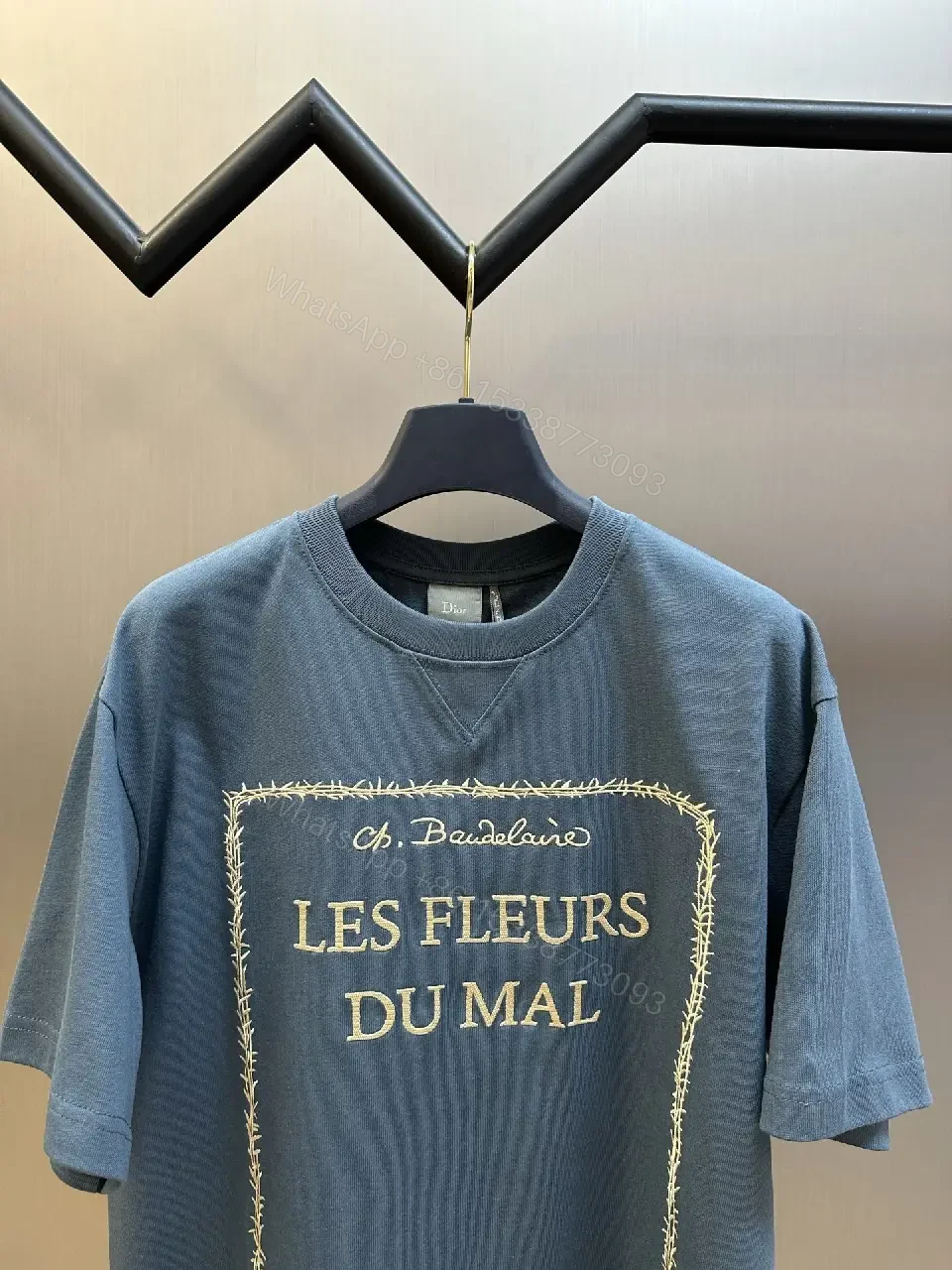View 7 of Blue Cotton Tee: Framed Script Detail, Oversized Luxury Streetwear