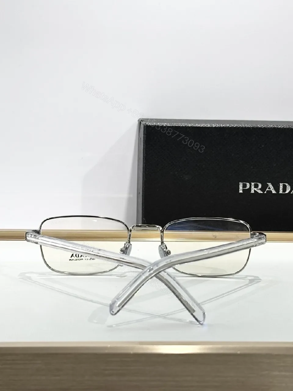 View 4 of Gold-Tone Metal Eyewear, Rectangular, Luxury, Blue-Light, Glasses