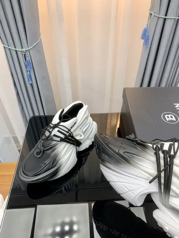 View 4 of Balmain Black & White Leather Knit Sneaker â€“ Sculpted Comfort