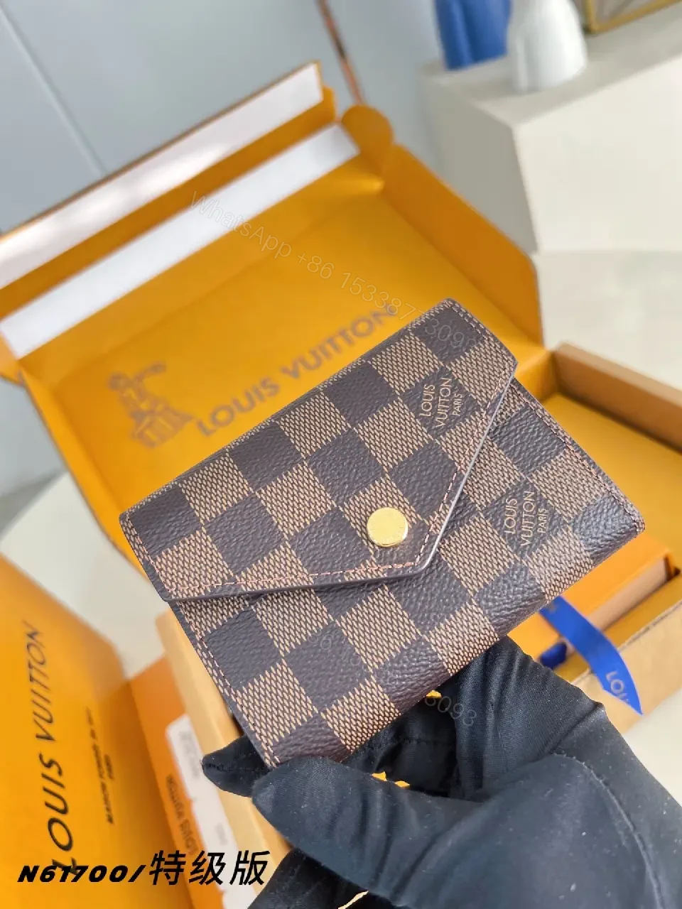 View 2 of Bold Checkered Wallet in Luxe Box, Bi-fold, Gold Snap