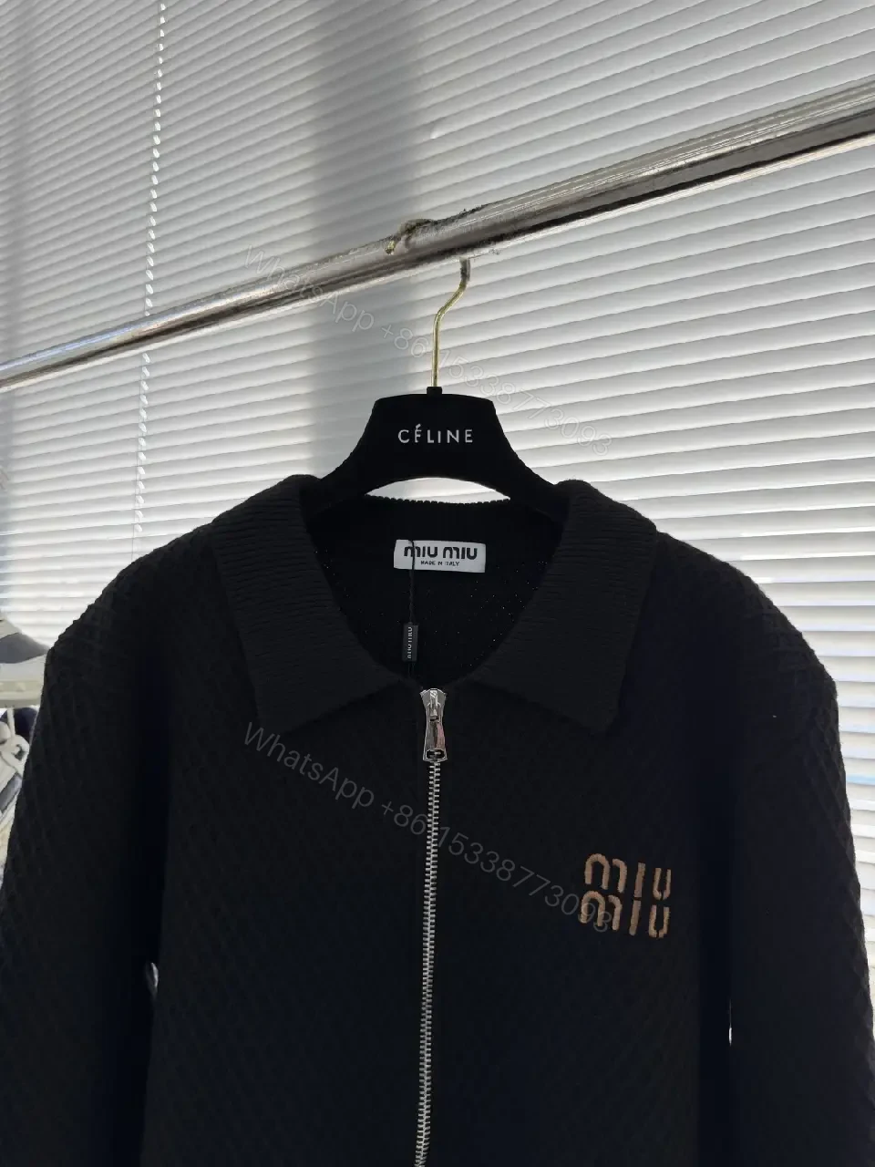 View 5 of Black Quilted Zip-Front Jacket with Subtle Logo, Standout Luxe Utility