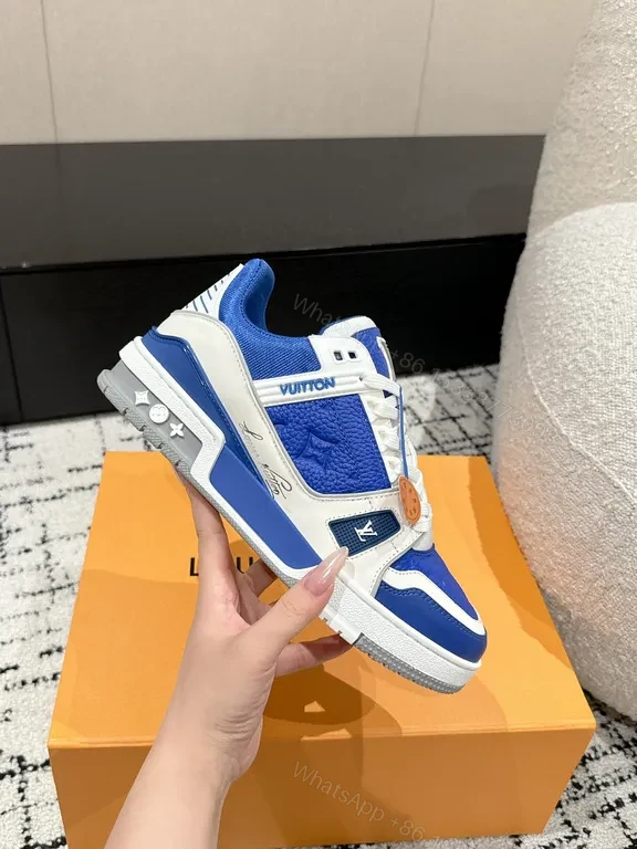 View 9 of Bold Sapphire Luxe High-Top Sneakers with LV-Style Details