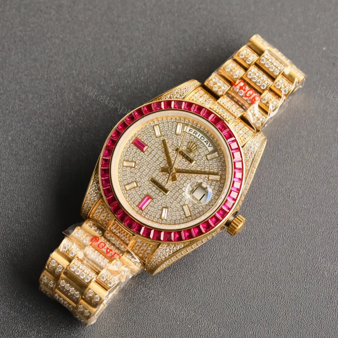 View 6 of Stunning rolex day date replica 41MM Yellow Gold Ruby Diamond Edition RG-DD-41MM-YG-RUBY-DIAMOND
