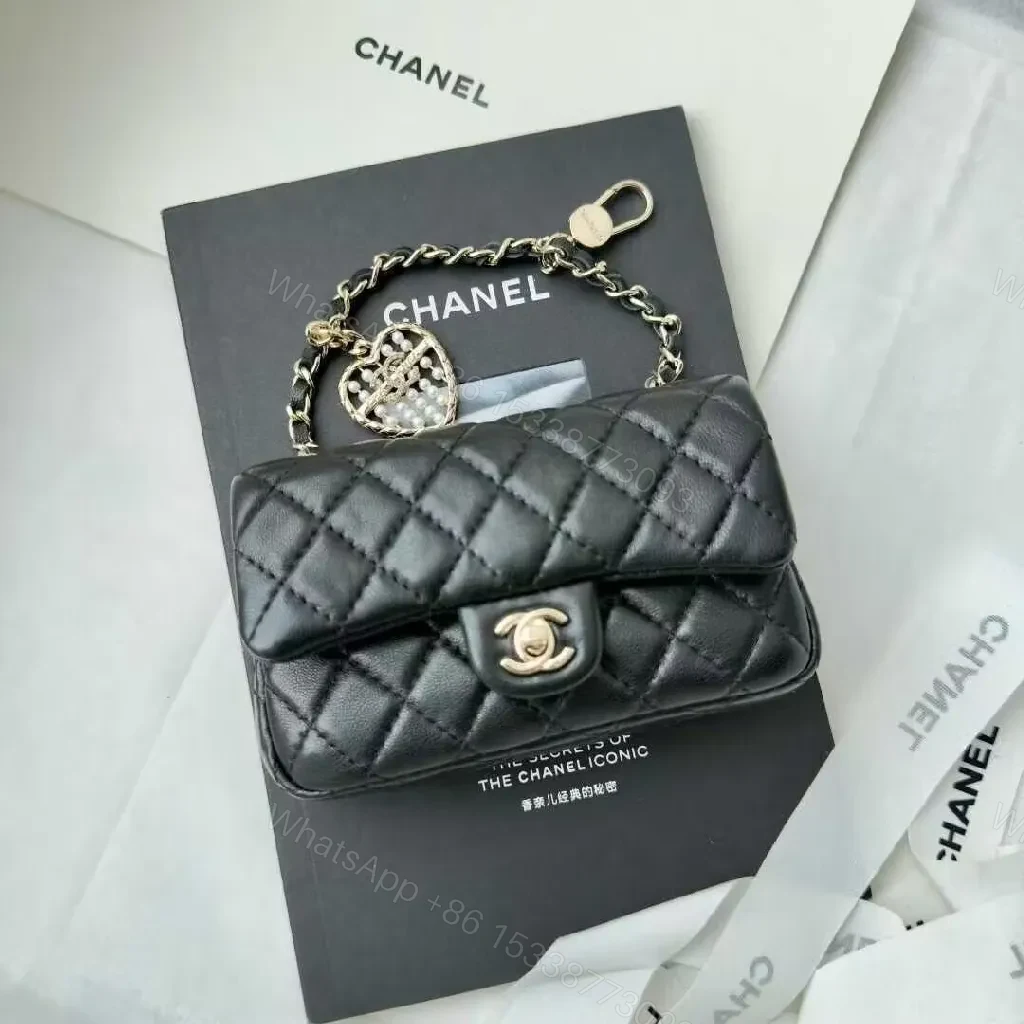View 3 of Quilted Leather Wallet on Chain with Heart Charm